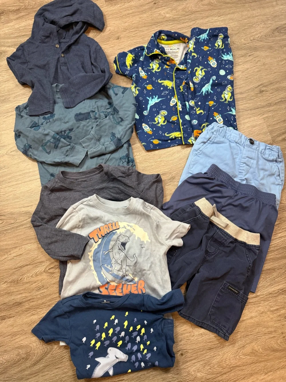Carter's Boys Long Sleeve Tees & Pajama Top - Navy, Light Blue, Gray bundle